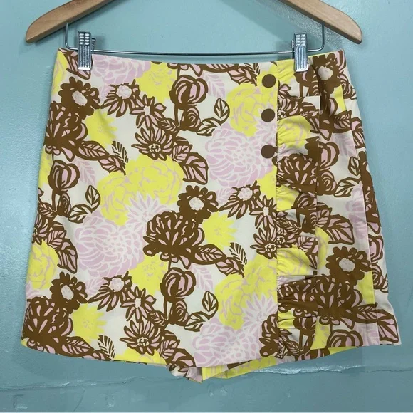 Tory Sport Skort Skirt Shorts Floral Brown Pink Yellow Cream Women Size Small - Picture 2 of 8